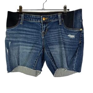 Isabel Maternity Dark Blue Distressed Boyfriend Midi Short Side Panels 2